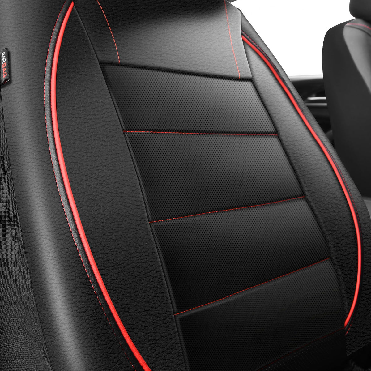 Black Red Faux Leather Front Seat Covers W5713