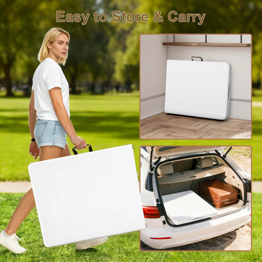 White 6ft Folding Table with Carrying Handle E996