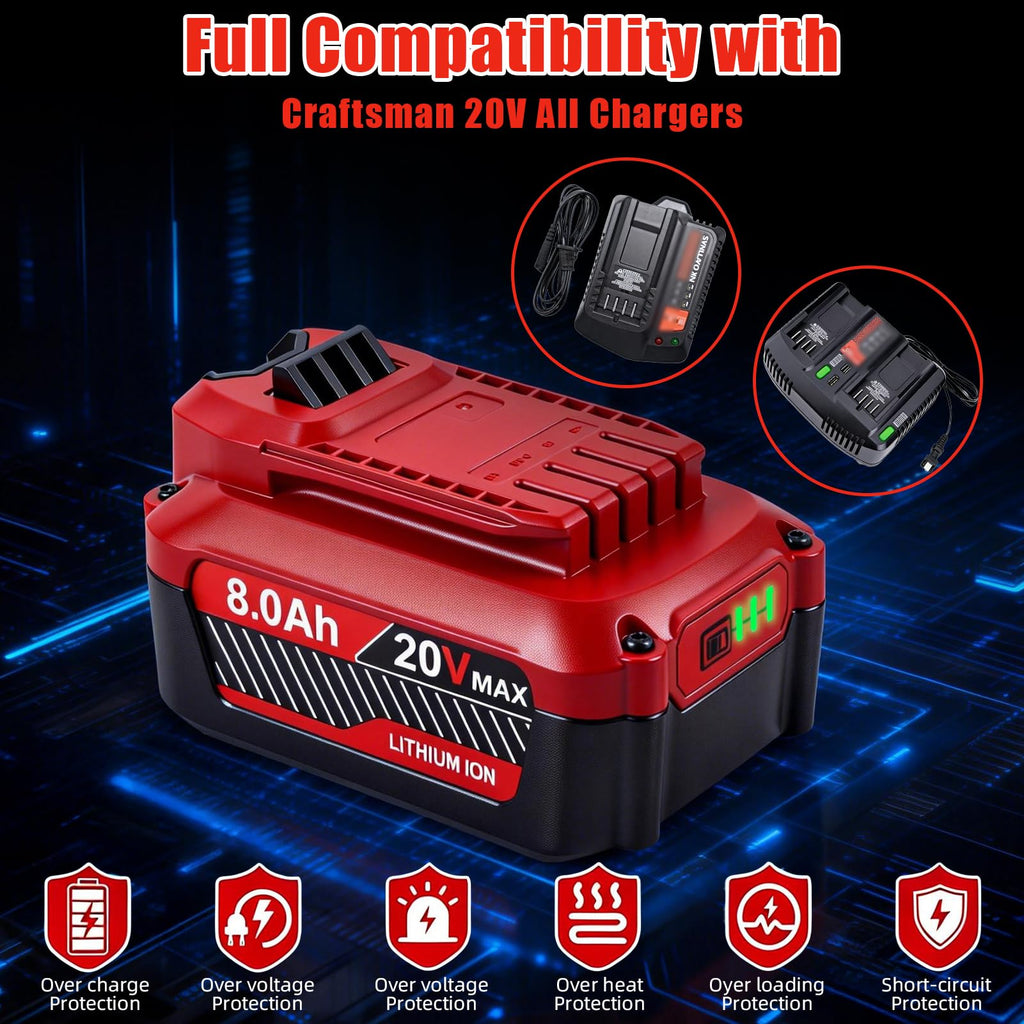 20V 8.0Ah Lithium ion Replacement Battery 2 Piece H20349