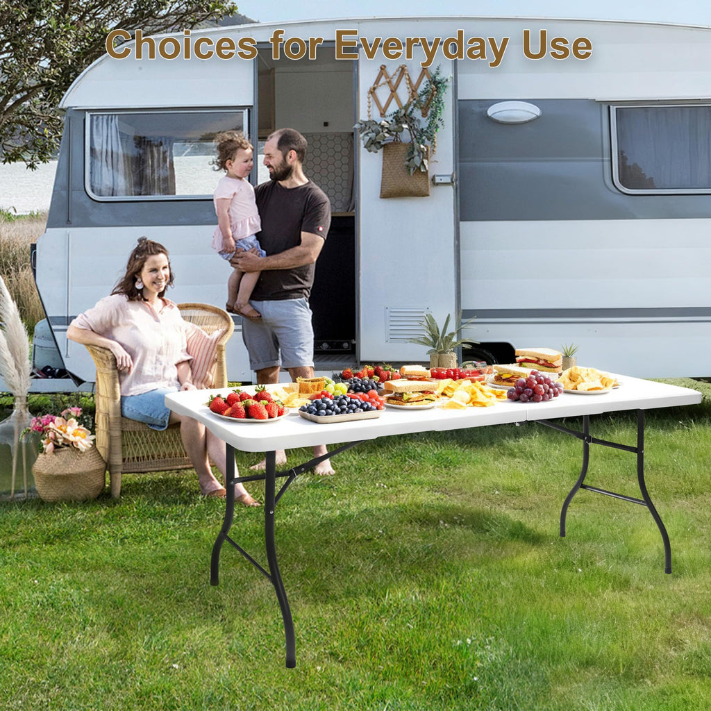 White 6ft Folding Table with Carrying Handle E996