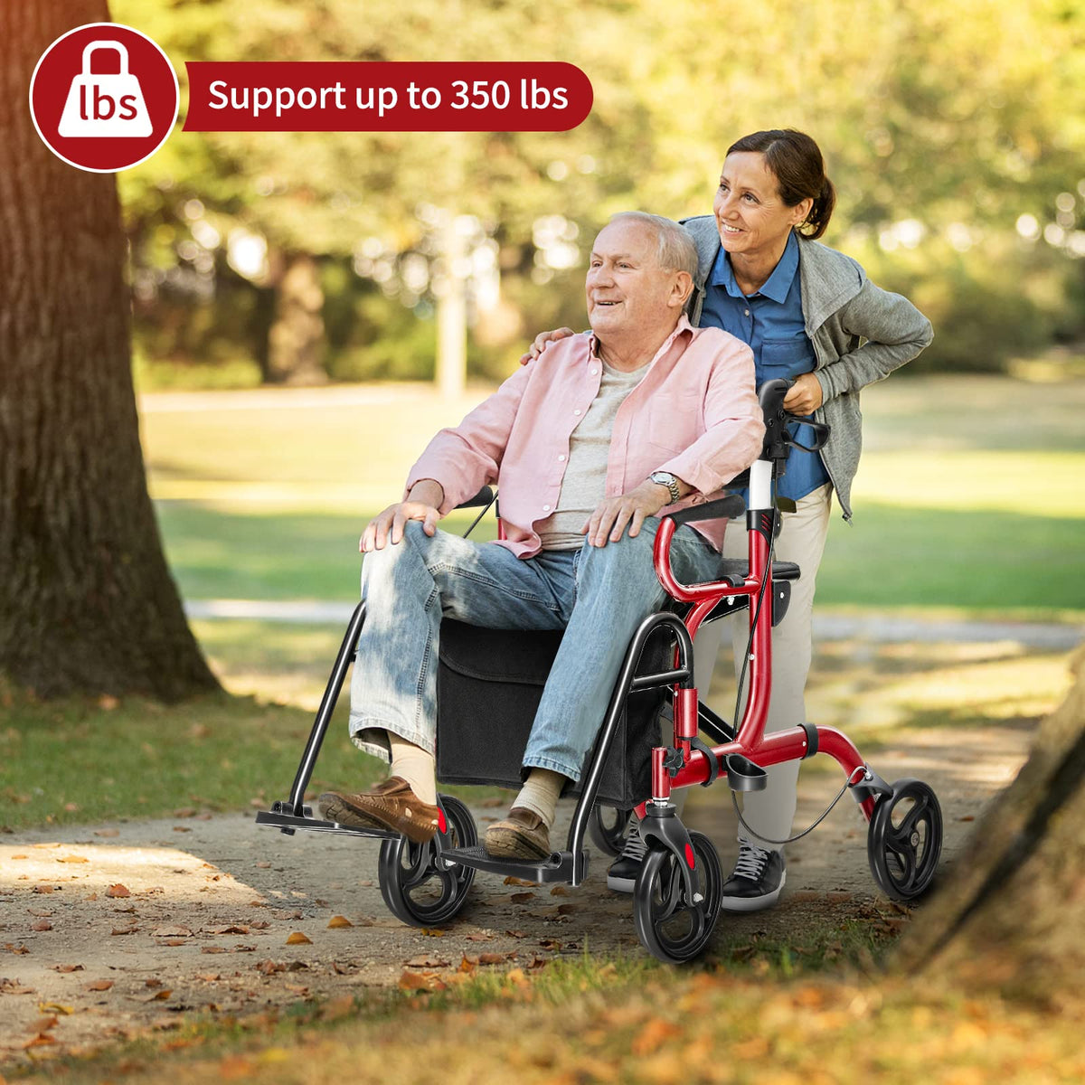 2-in-1 Folding Rollator Walker with Seat, Red O2156
