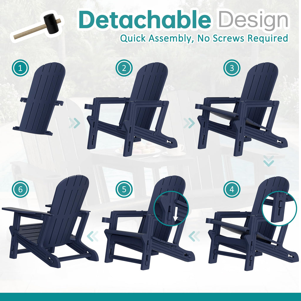 Dark Blue HDPE Adirondack Chairs Set of 2 with Cup Holder W73755