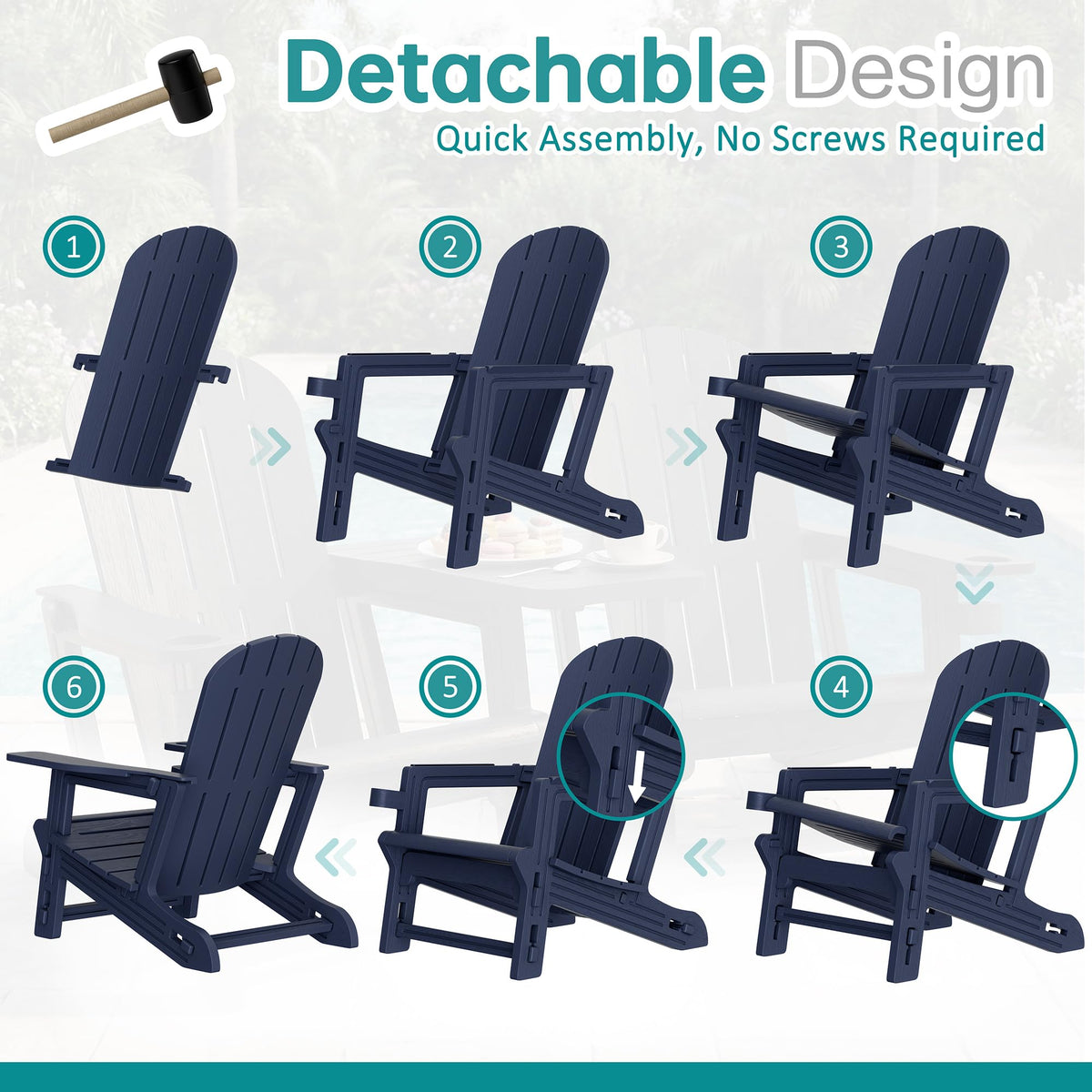 Dark Blue HDPE Adirondack Chairs Set of 2 with Cup Holder W73755