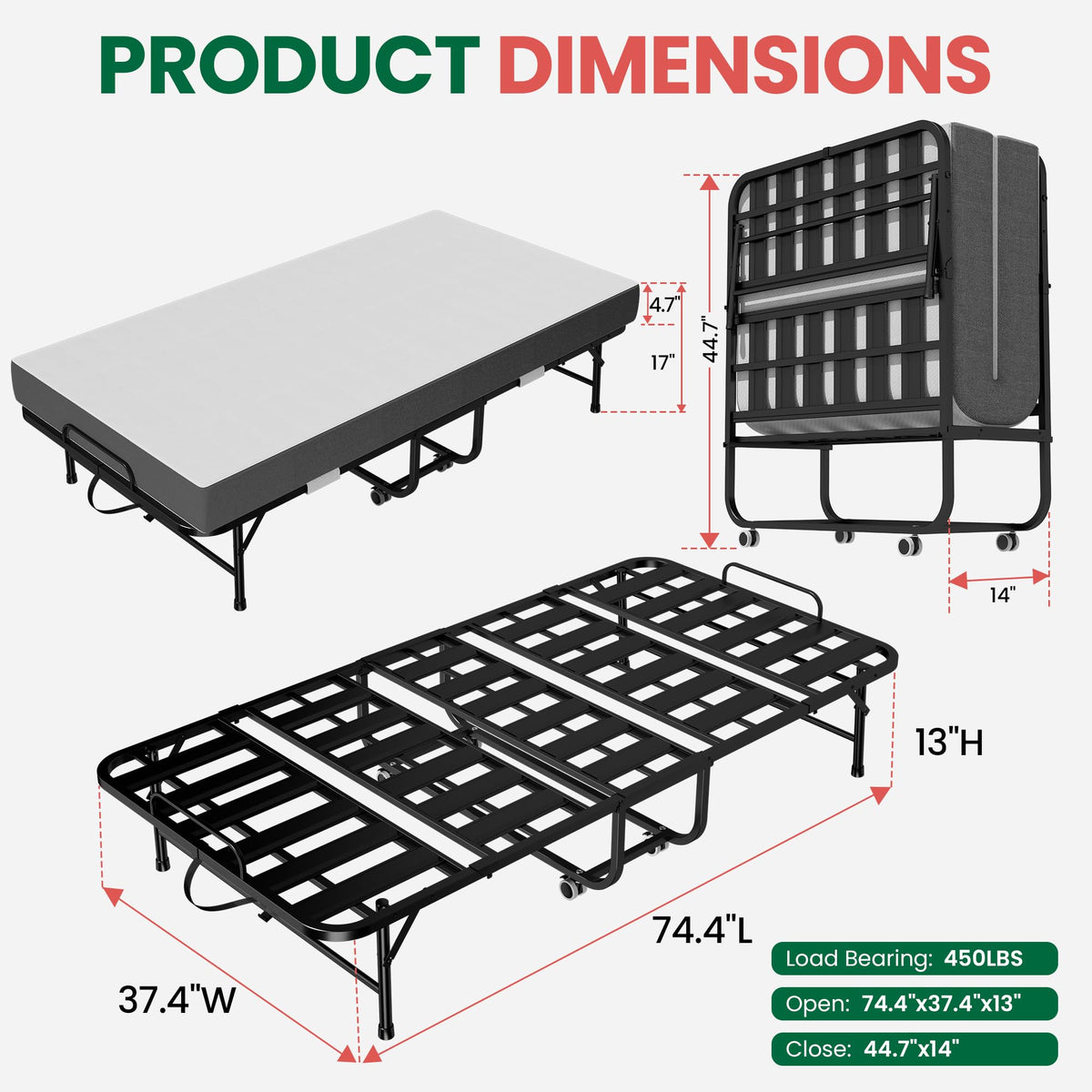 75"x38" Folding Bed with Mattress G952