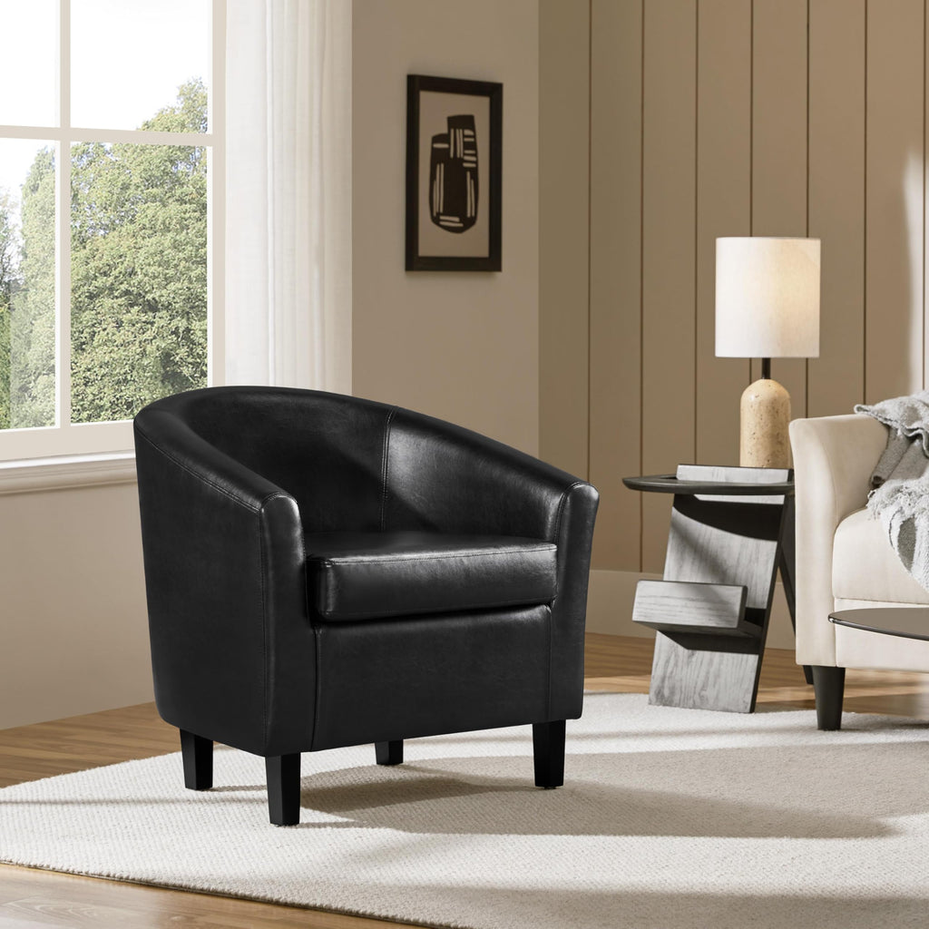 Black Faux Leather Barrel Accent Chairs V4379