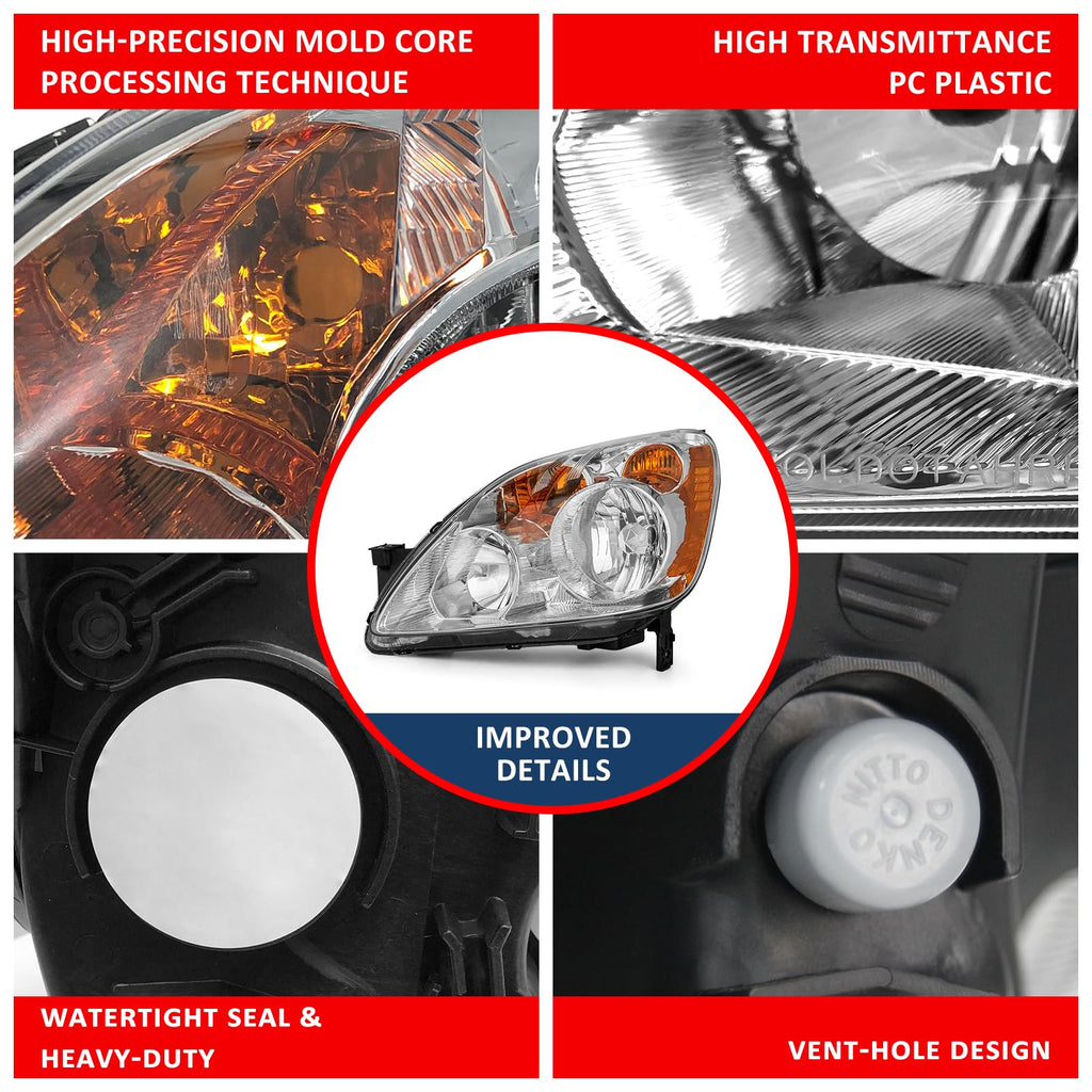 Headlight Chrome Housing Amber Reflector Replacement Pair O661683