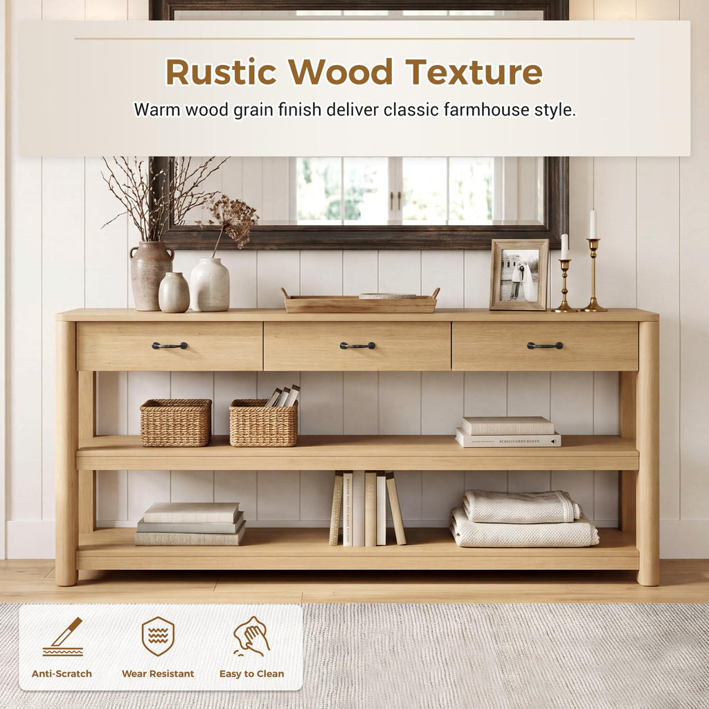 Oak Console Table with Storage Drawers Y487741
