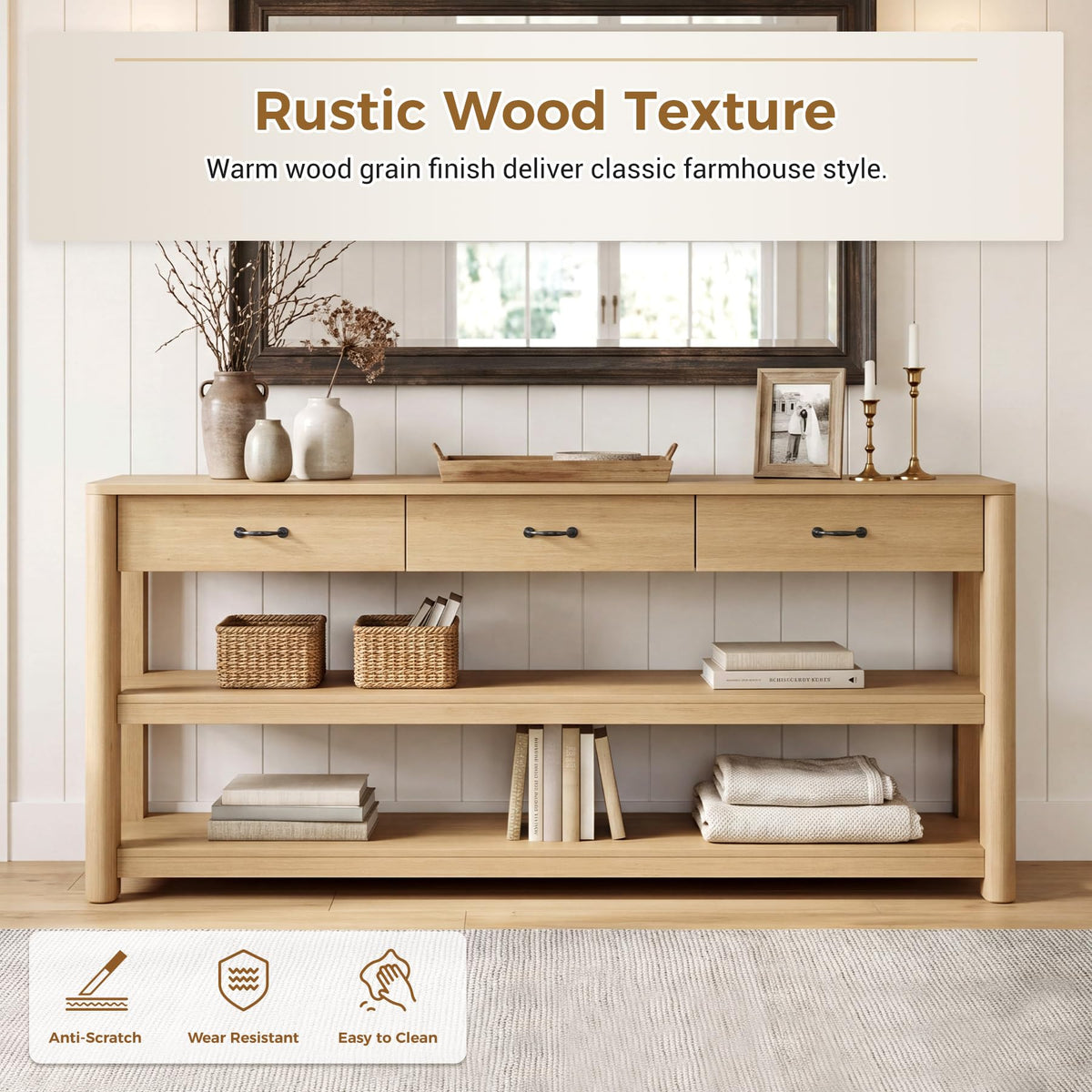Oak Console Table with Storage Drawers Y487741