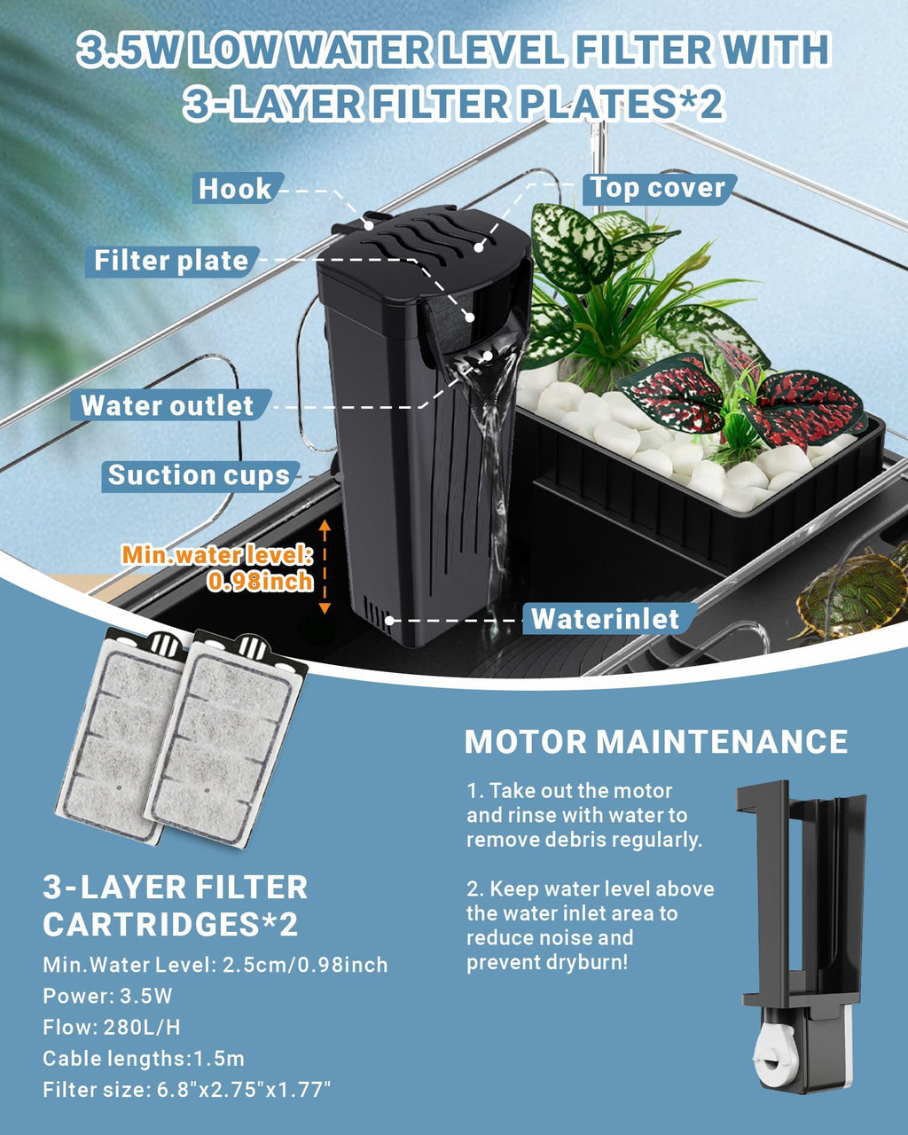 Small Turtle Tank Kit with Adjustable Lamp and Filter H20945