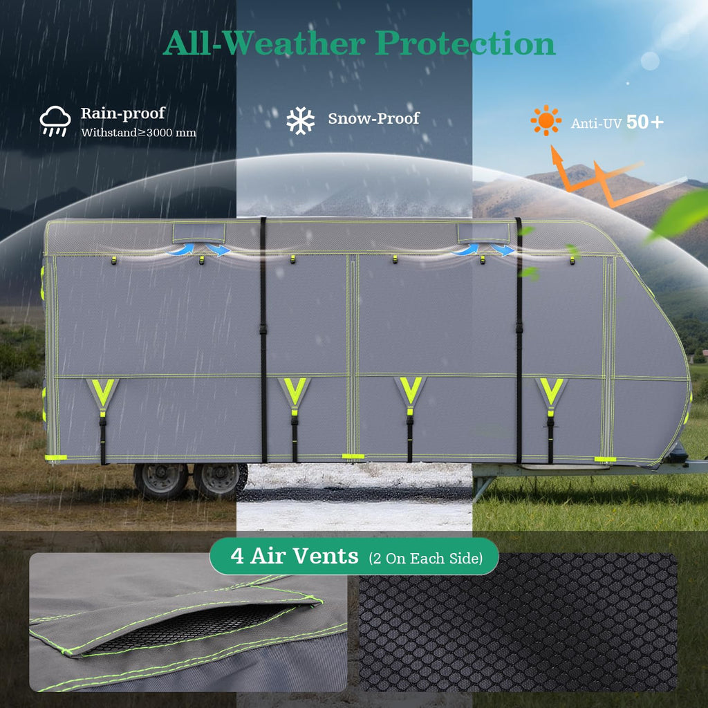 600D Oxford Waterproof Rip-Stop RV Cover 24-27ft with 4 Tire Covers X23060