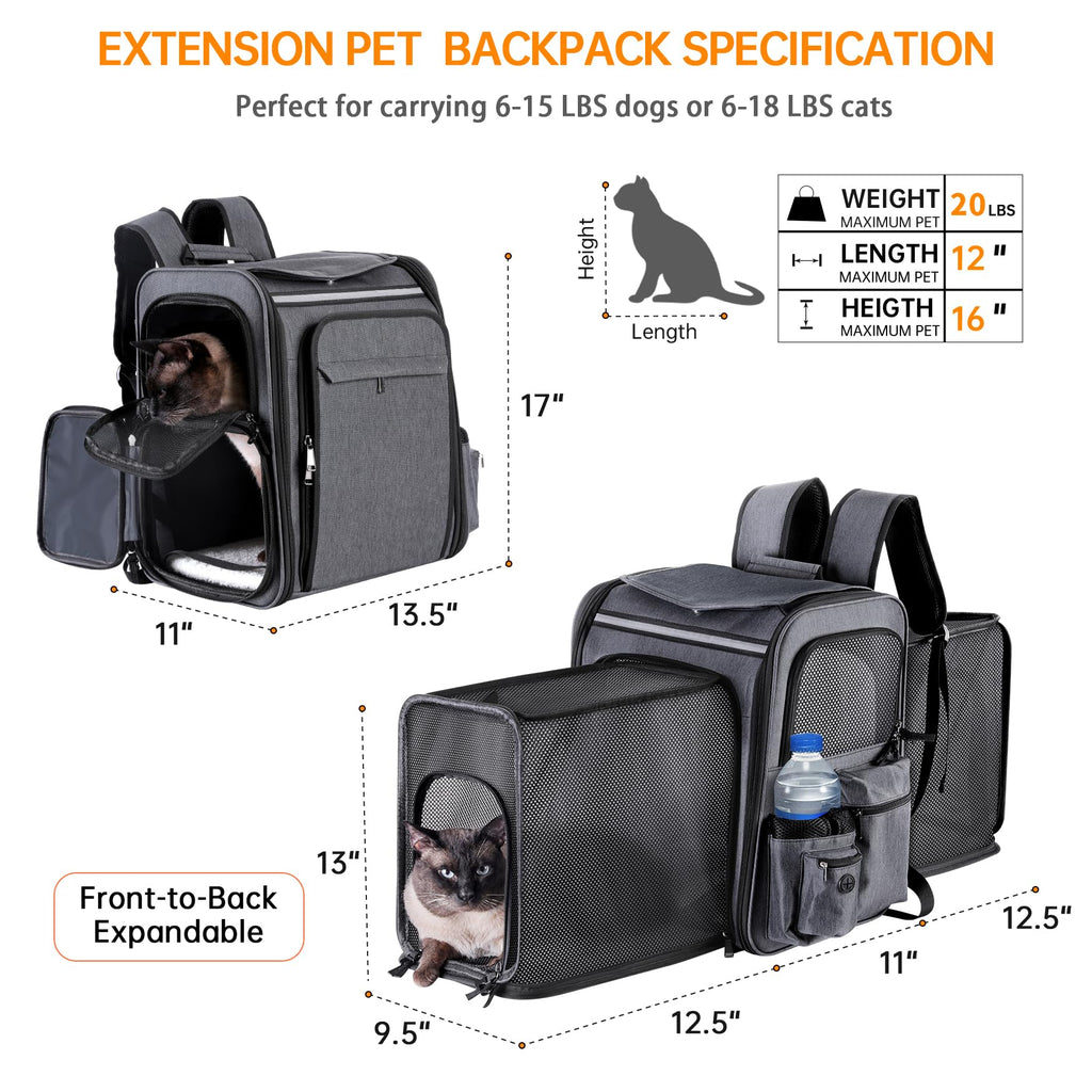 Double Side Expandable Cat Backpack Carrier with Breathable Mesh O8957
