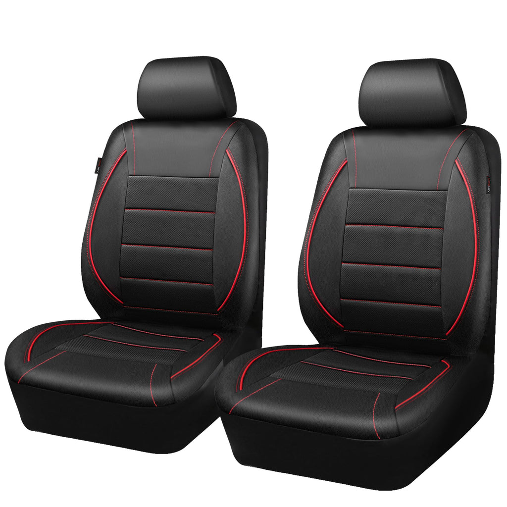 Black Red Faux Leather Front Seat Covers W5713