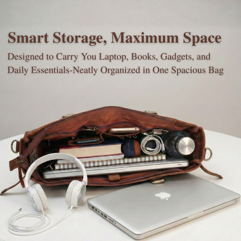 17-inch Large Brown Genuine Leather Laptop Bag X779