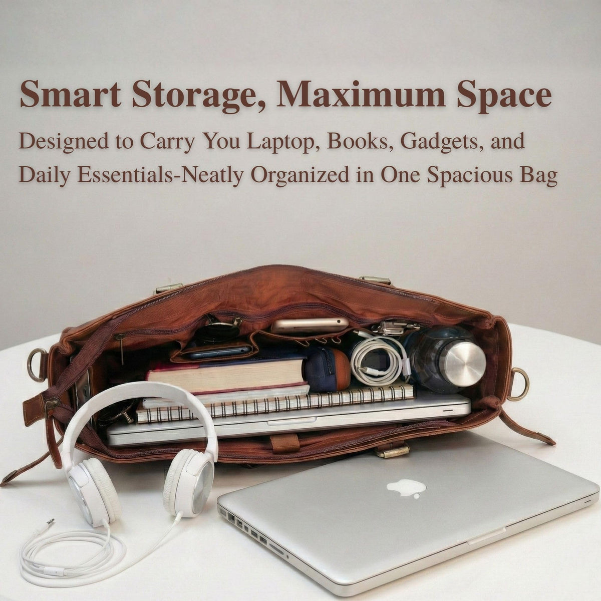 17-inch Large Brown Genuine Leather Laptop Bag X779