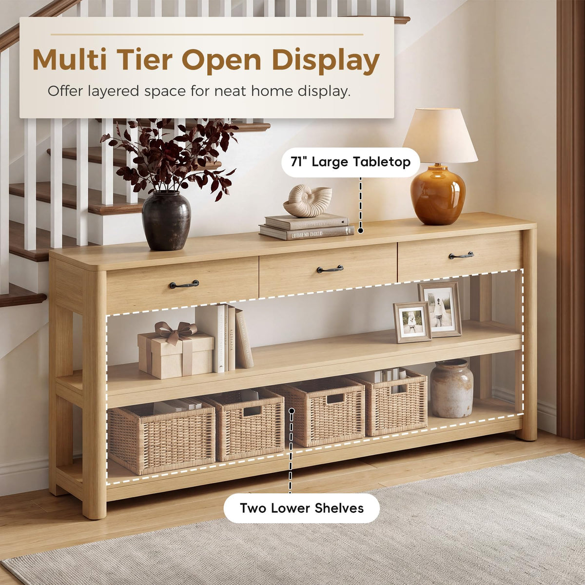 Oak Console Table with Storage Drawers Y487741