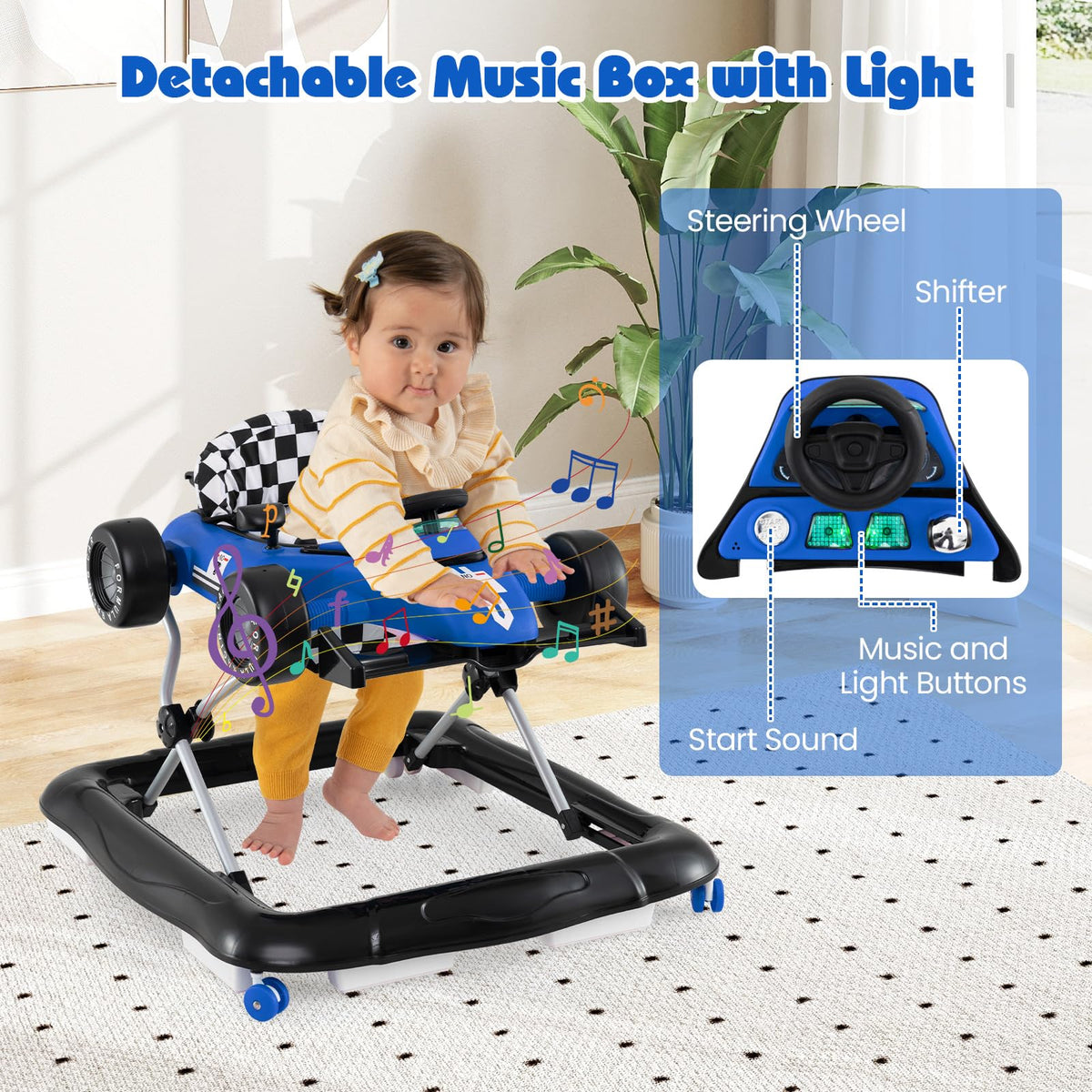Foldable Baby Walker with Adjustable Heights and Wheels V8303
