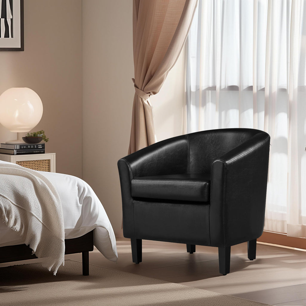 Black Faux Leather Barrel Accent Chairs V4379