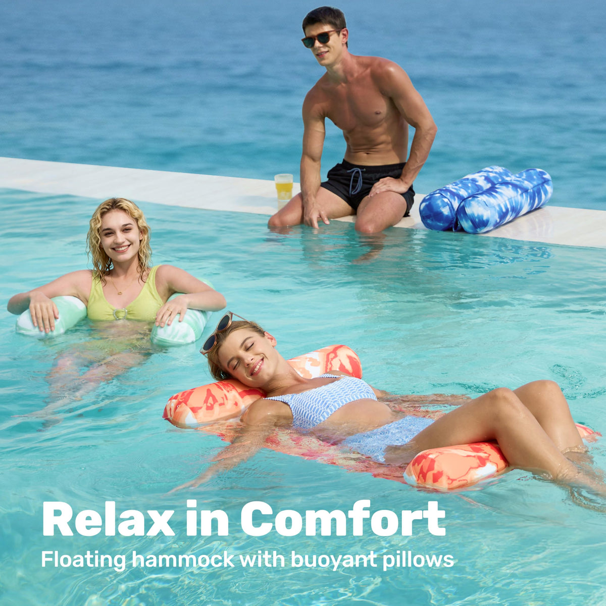 3 Pack 4-in-1 Inflatable Pool Floats Water Hammock Lounges W869