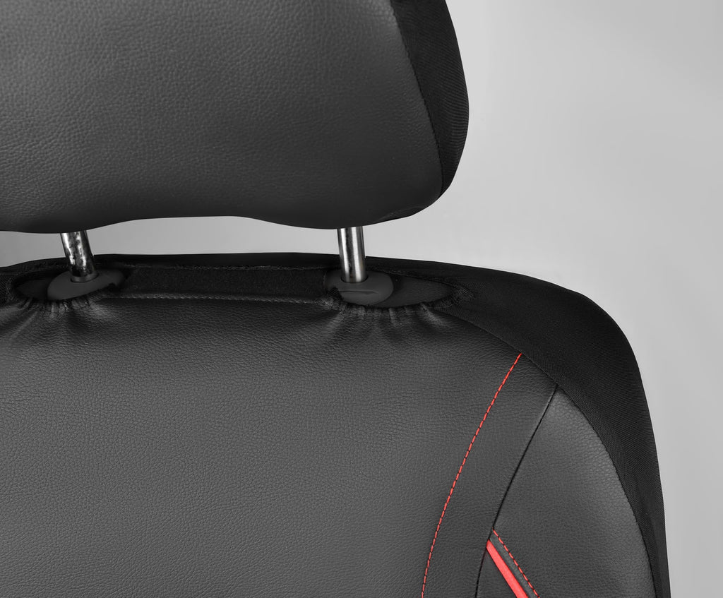 Black Red Faux Leather Front Seat Covers W5713