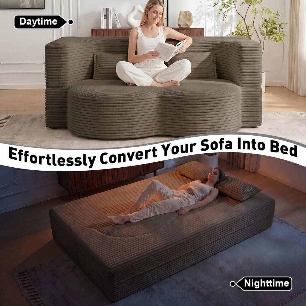Brown Corduroy Convertible Futon Sofa Bed B3707