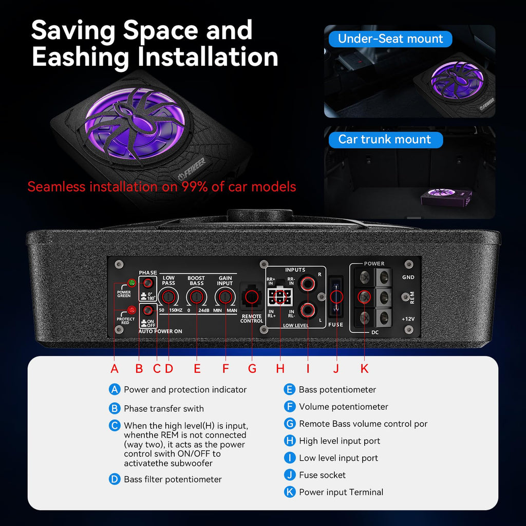 10" 1200W UnderSeat Subwoofer and Amp Package T14028