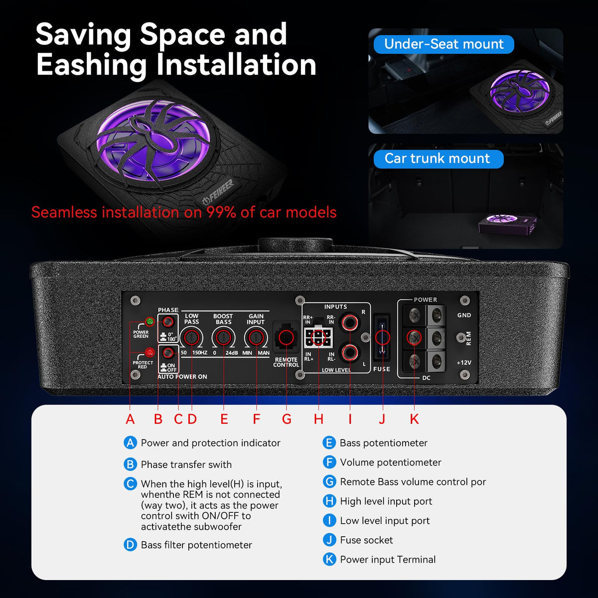 10" 1200W UnderSeat Subwoofer and Amp Package T14028