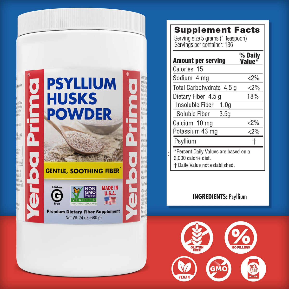 24 oz Unflavored Psyllium Husk Powder Fiber Supplement W142659