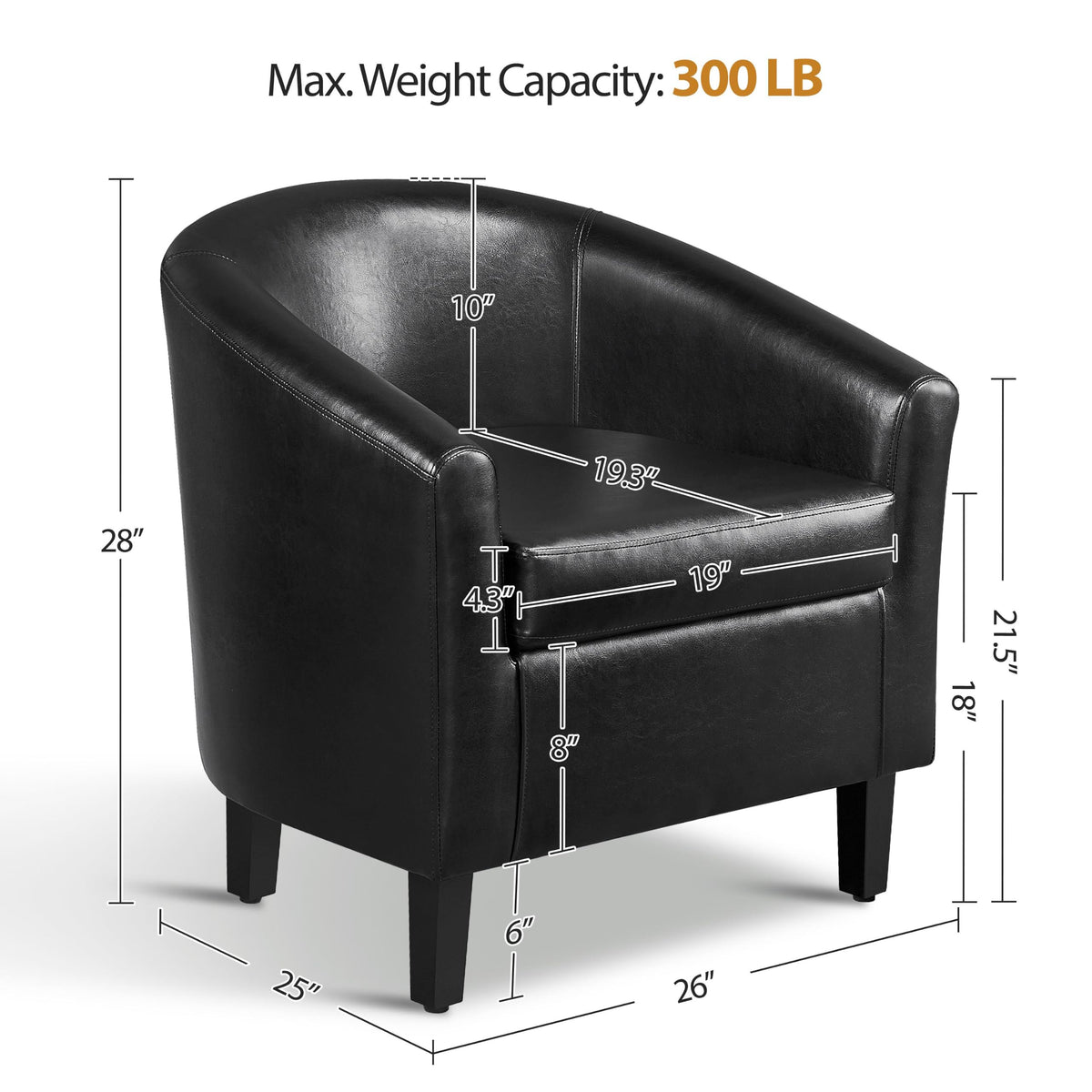 Black Faux Leather Barrel Accent Chairs V4379
