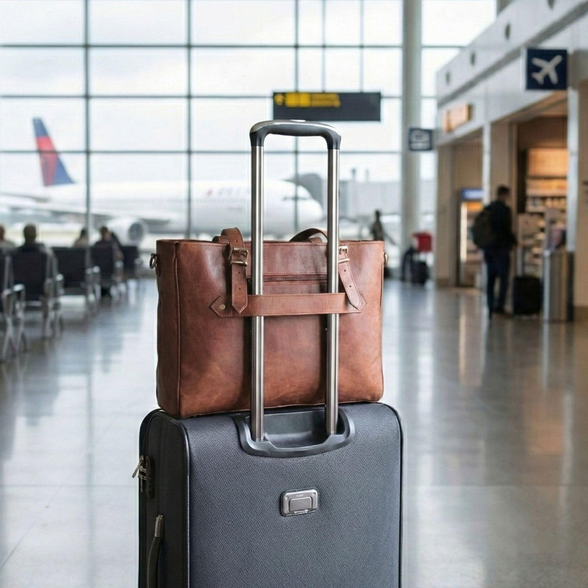 17-inch Large Brown Genuine Leather Laptop Bag X779