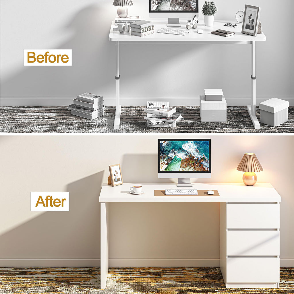White Desk with Drawers B24356