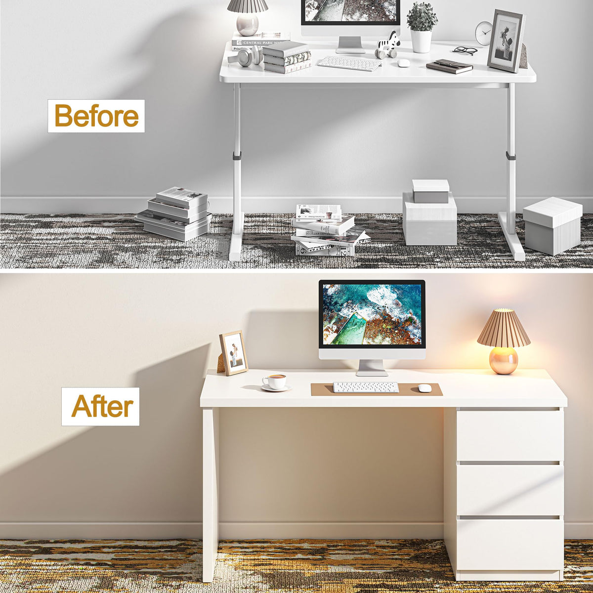 White Desk with Drawers B24356