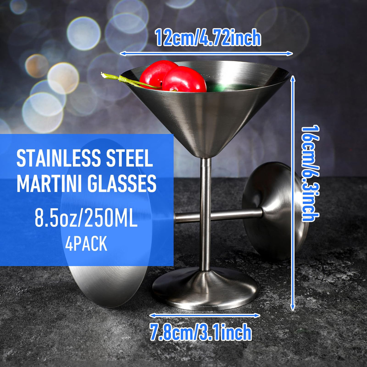 4-Pack Stainless Steel Martini Glasses 8.5oz T674
