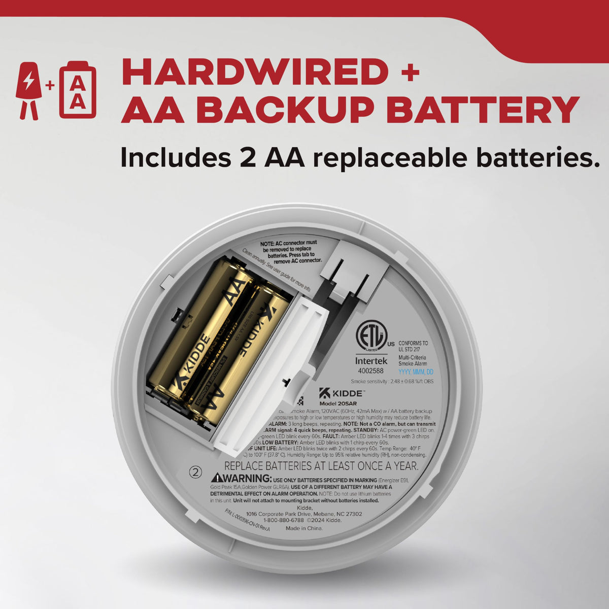 Smoke Detector, Hardwired with AA Battery Backup, 3 Pack P173