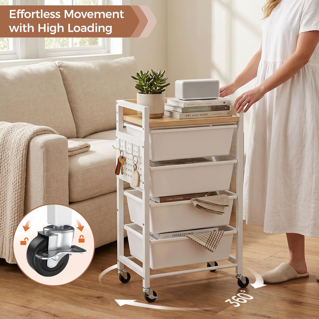 5 Tier Rolling Cart with Drawers, White I58244