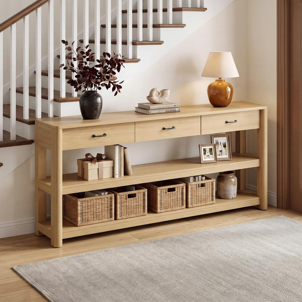 Oak Console Table with Storage Drawers Y487741