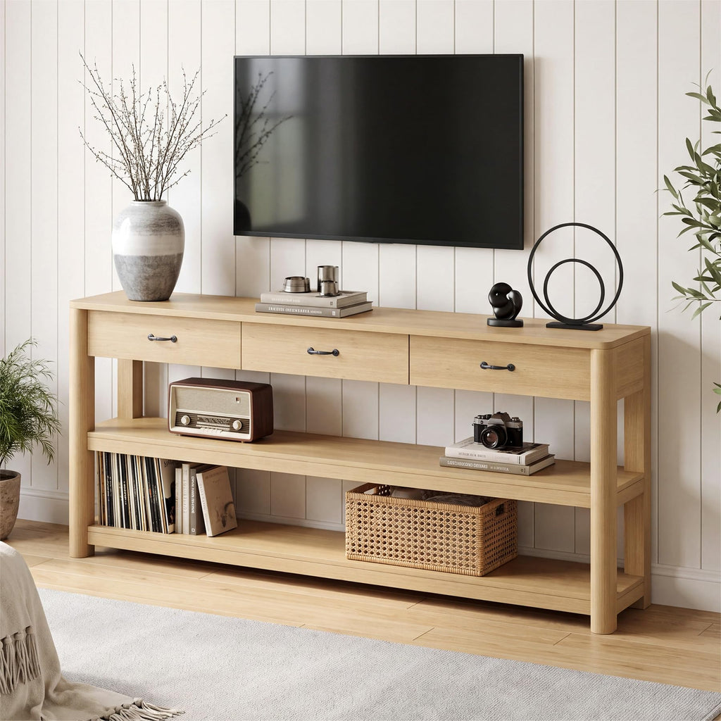 Oak Console Table with Storage Drawers Y487741