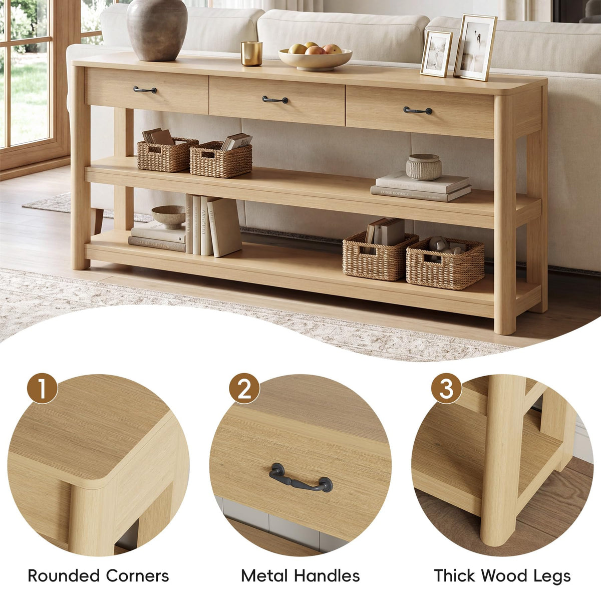 Oak Console Table with Storage Drawers Y487741