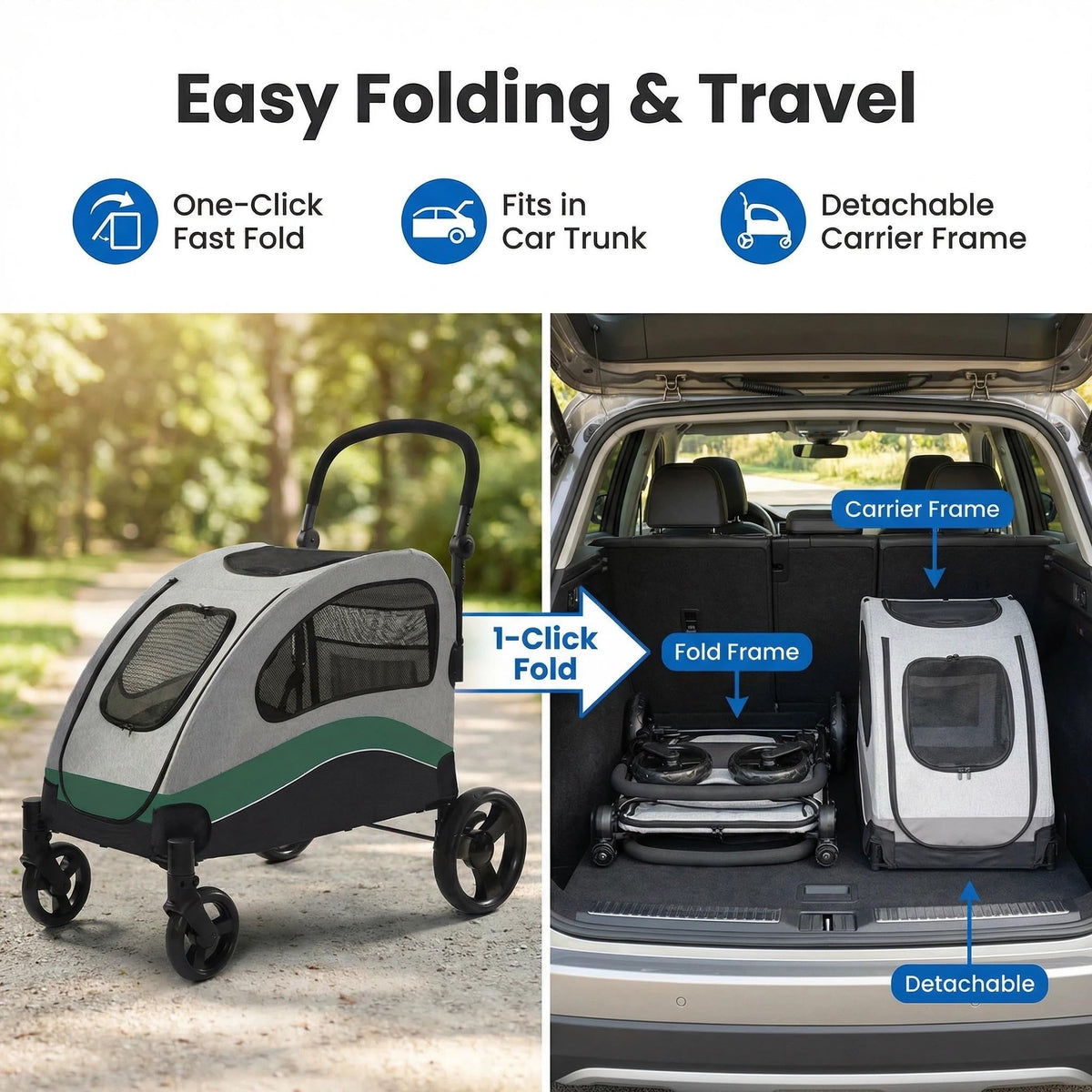 Extra Large Foldable Dog Stroller with Wheels and Brakes V837
