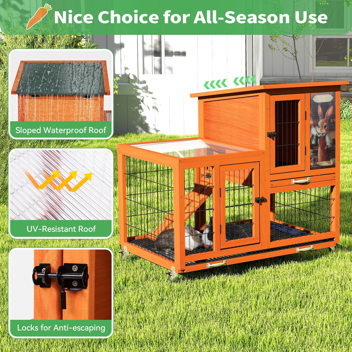 Rabbit Hutch with Wire Floor & Removable Tray E378