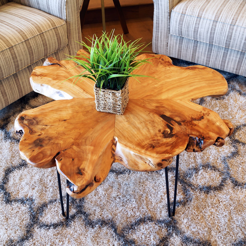 Flower-Shaped Live Edge Cedar Coffee Table R550
