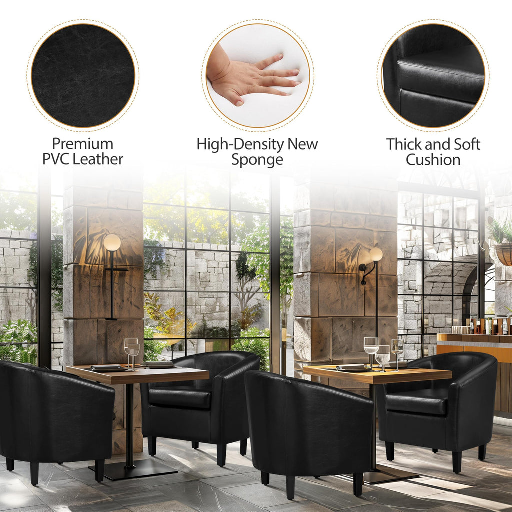 Black Faux Leather Barrel Accent Chairs V4379