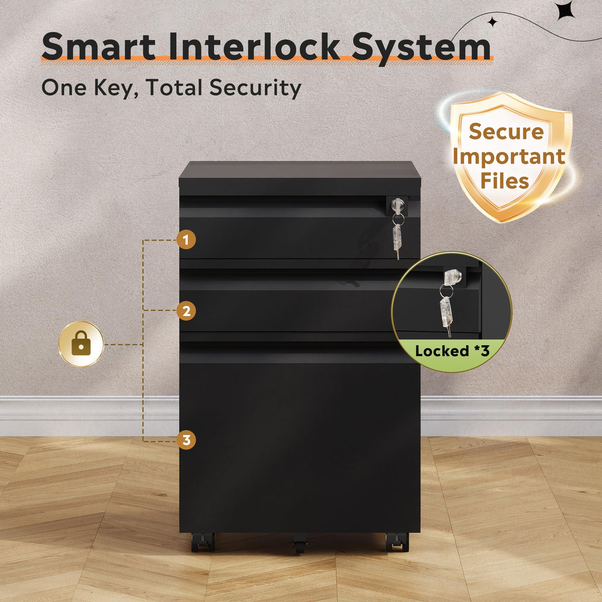 3 Drawer Mobile File Cabinet with Lock Q304497