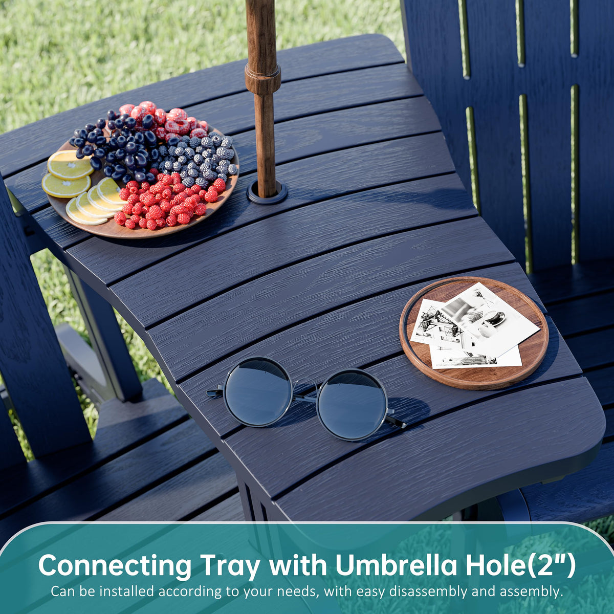 Dark Blue HDPE Adirondack Chairs Set of 2 with Cup Holder W73755
