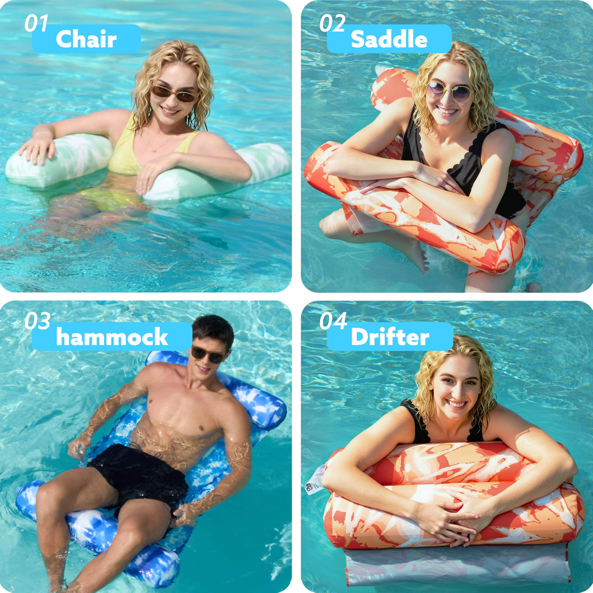 3 Pack 4-in-1 Inflatable Pool Floats Water Hammock Lounges W869