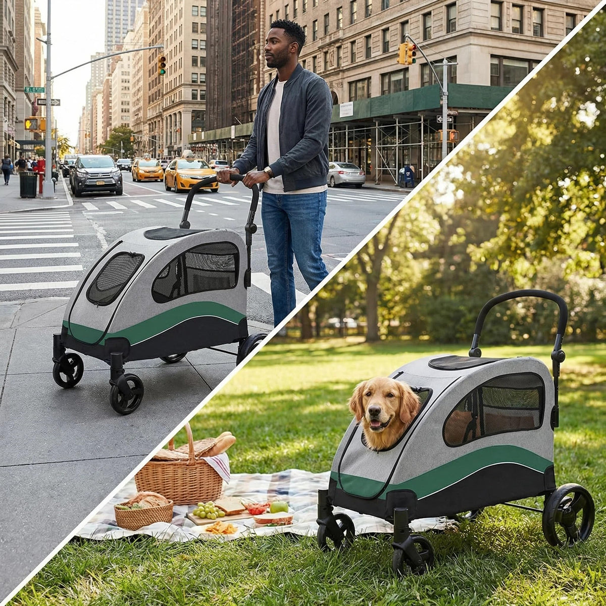 Extra Large Foldable Dog Stroller with Wheels and Brakes V837