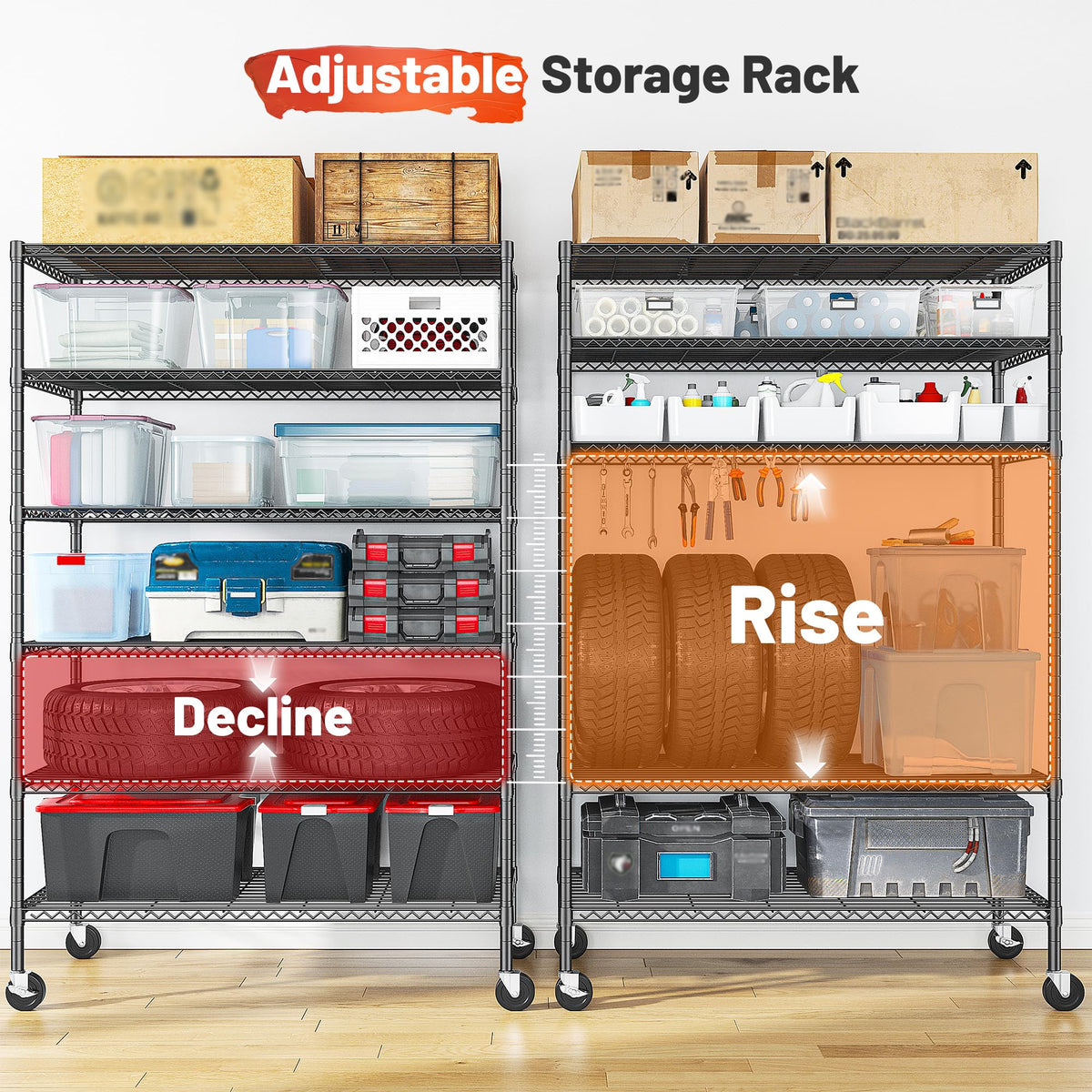 82" 6-Tier Adjustable Storage Shelves with Wheels S373411