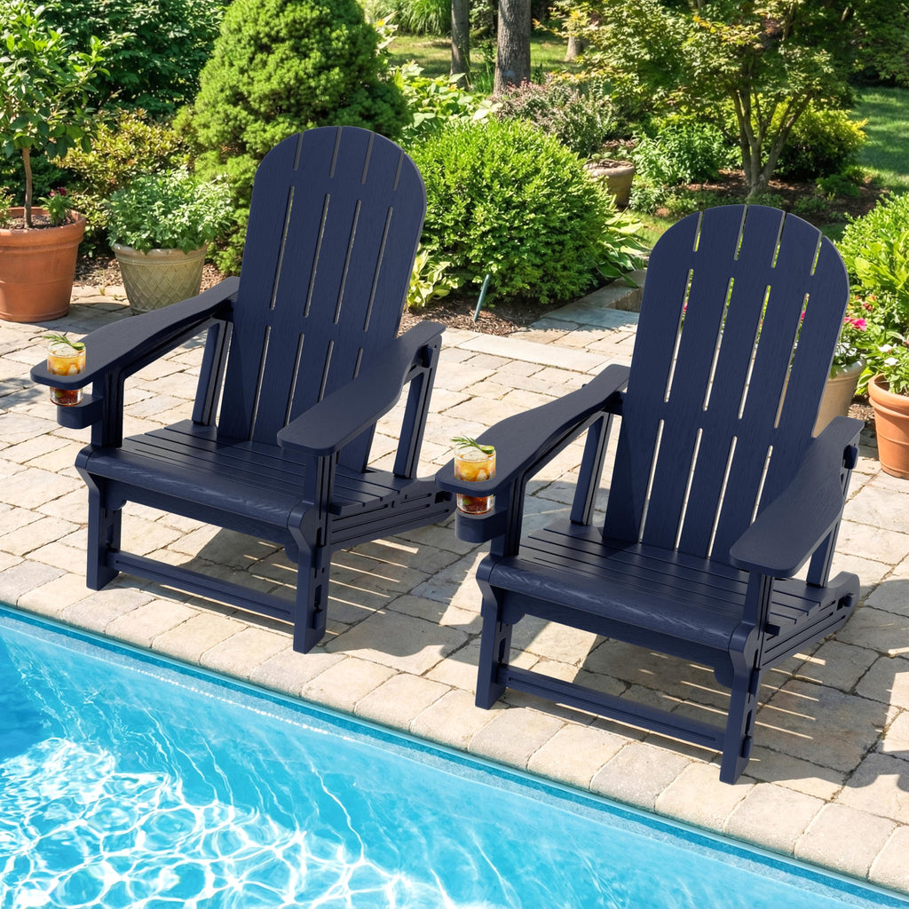 Dark Blue HDPE Adirondack Chairs Set of 2 with Cup Holder W73755