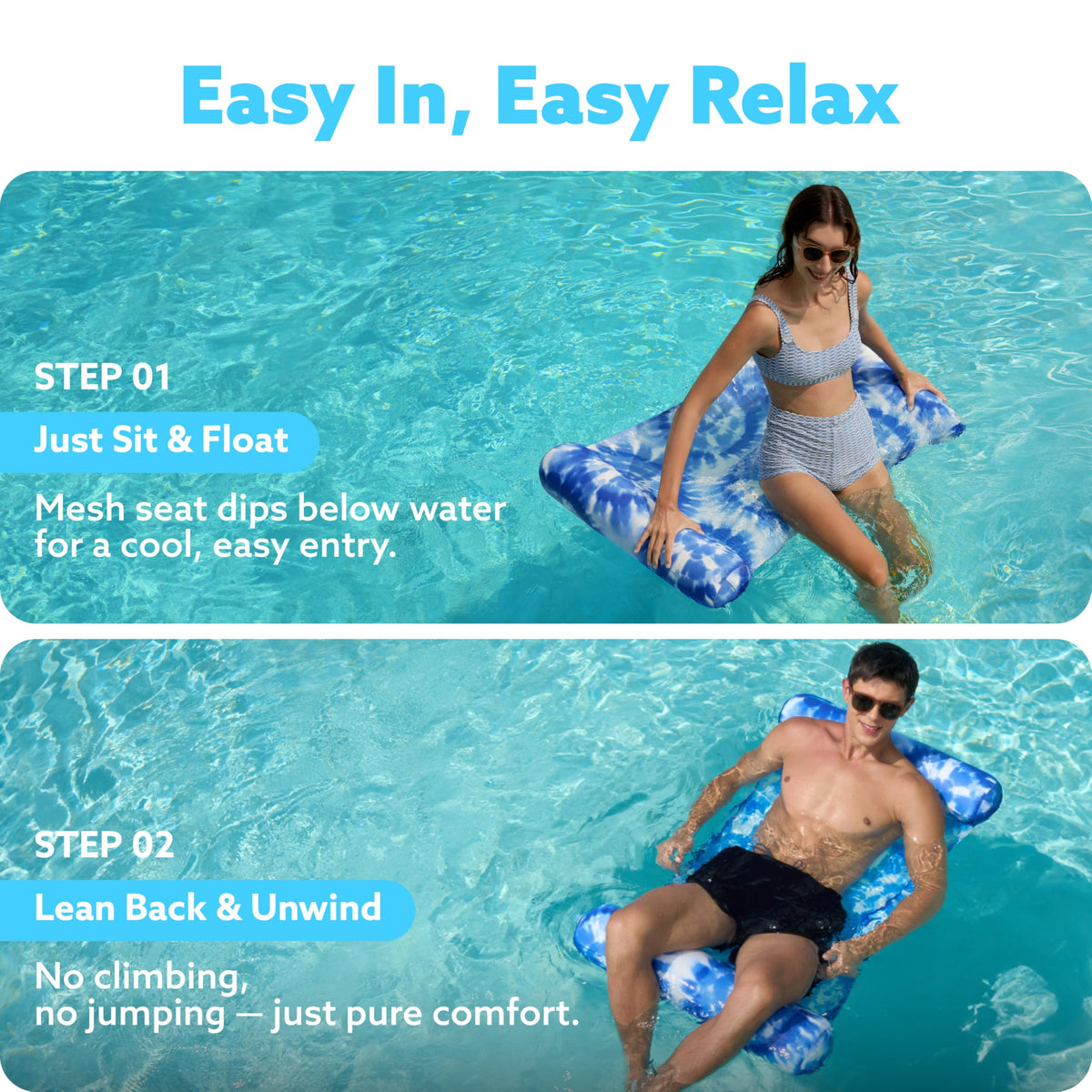 3 Pack 4-in-1 Inflatable Pool Floats Water Hammock Lounges W869