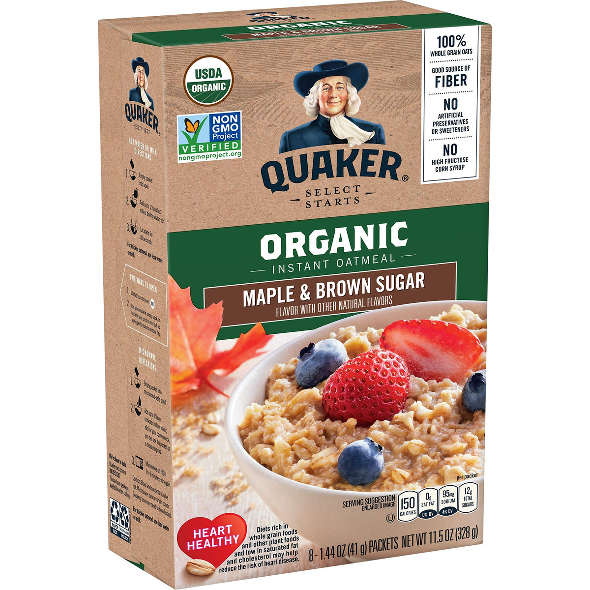 Organic Maple & Brown Sugar Instant Oatmeal, 8 Packets (6 Boxes) O3436